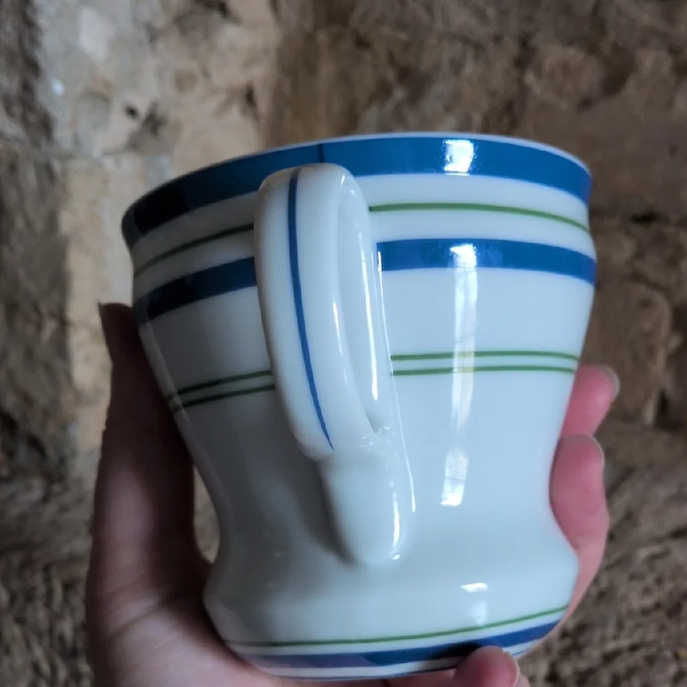 STARBUCKS I 2007 12 oz  Blue and Green Striped Ceramic Retro Diner Style Mug - Picture 9 of 10
